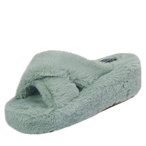 Women's Slippers Anti-Slip Fluffy Slip on Scuff Slipper with Memory Foam Bedroom Living Room Outdoor Indoor for Plantar Fasciitis (Color : Green, Size : 9)