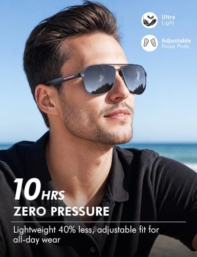 Image of LUENX Aviator Sunglasses for Men Square Polarized Polygon Lens - UV 400 Protection with Accessories Driving Outdoor