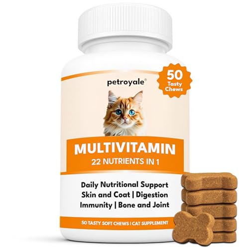 Image of Petroyale Multivitamin Chews for Cats - Cat Multivitamin Tablets - Cat Health Supplement - Daily Supplements for Cats - for Growth, Energy, Strength, Fur & Immunity - 50 chew