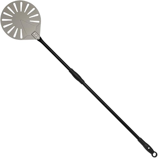 Karboby Perforated Pizza Peel, Pizza Turning Peel Round 32 Inch Or 47 Inch Long, Hard Anodized Aluminum Pizza Oven Paddle with Detachable Handle for Baking Homemade Pizza Bread