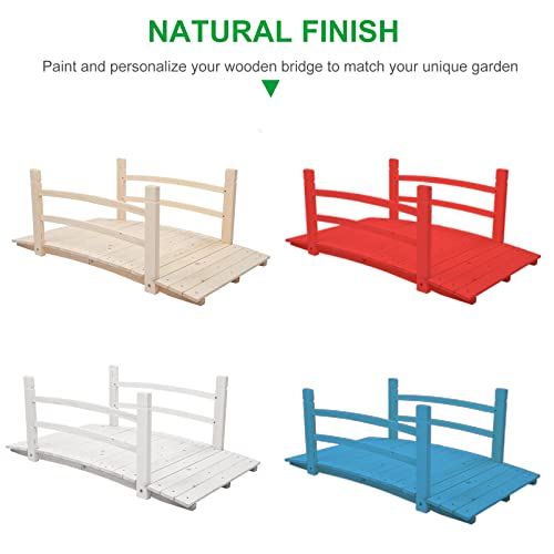image for VINGLI 4 ft Garden Bridge, Arch Walkway Wooden Bridge with Safety Rail