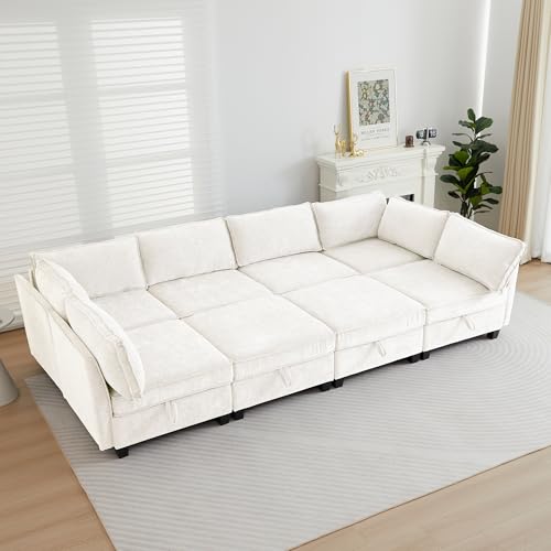 Image of ORRD Oversize Sleeper Modular Sectional Sofa Set, Convertible Couch Bed with Storage, 8 Seater Sofa Modular for Living Room, Office (Beige)