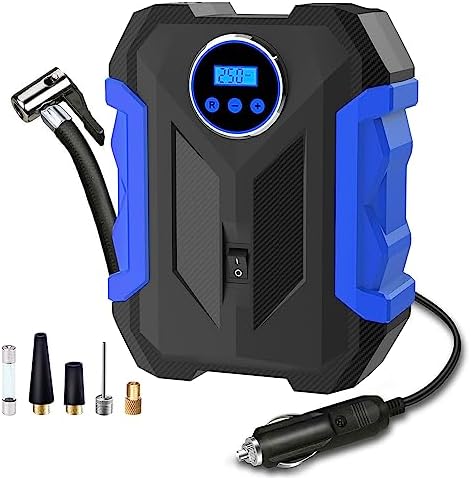 Digital Air Compressor for Car Auto Pump Portable Tire Inflator with LED Light DC 12V, Blue