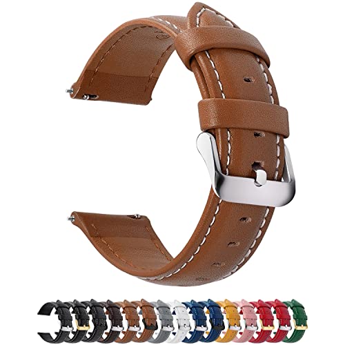 Fullmosa 12 Farben Uhrenarmband, Axus Serie Lederarmband Ersatz-Watch Armband mit Edelstahl Metall Schließe für Herren Damen 14/16/18/19/20/22/24mm,Braun 20mm