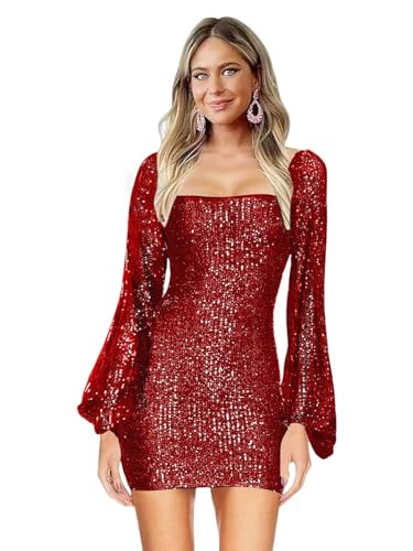 YOFF Long Sleeve Homecoming Dresses 2025 Short Sequin Sparkly Mini Prom Cocktail Graduation Party Dress YO065