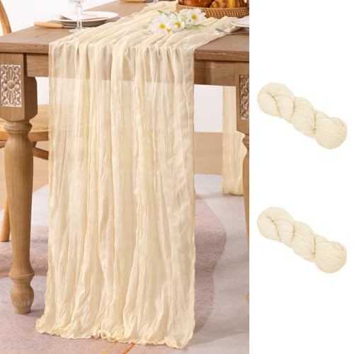 Image of MLMC 2 Pack Beige Cheesecloth Table Runner 10ft Cream Rustic Gauze Cheese Cloth Table Runner 35x120 Inches Sheer Cloth Centerpiece for Wedding Baby Bridal Shower Home Decor