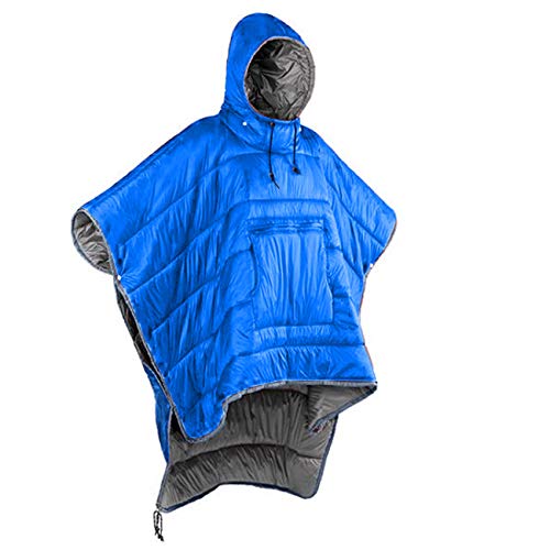 Gaorui Winter Poncho Coat Outdoor Camping Warmth Small Quilt Blanket Water-resisitant Sleeping Bag Cloak Cape with Hat for Adult Men Women (Light Blue)