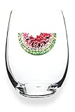 THE QUEENS' JEWELS Watermelon Jeweled Stemless Wine Glass, 21 oz. - Unique for Women, Birthday, Cute, Fun, Not Painted, Decorated, Bling, Bedazzled, Rhinestone
