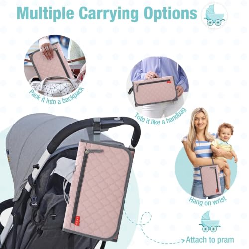 Miniatura 5 de Lekebaby Cambiador De Pañales Portátil Con Bolsillo Y Cojín Para La Cabeza, Acolchado De Diamantes Rosa