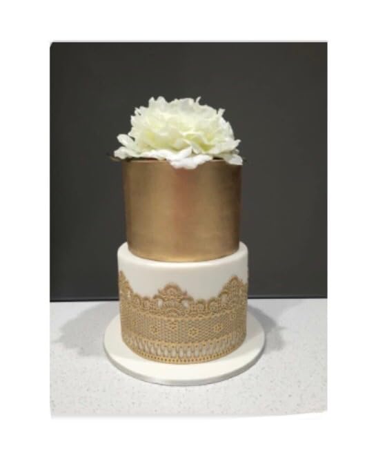 2 Pieces Shiny Gold Royal Monarch Edible Sugar Cake Lace Strips - Ready to Use Handcrafted Decoration with 3D Effect…