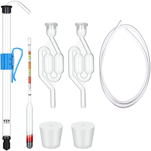 5 Pieces Wine Making Supplies, Including 1 Auto Siphon with Tubing and Clamps, 1 Beer Hydrometer, 2 Airlock for Fermentation Twin Bubble S Type with 2 Drilled Silicone Stopper for Home