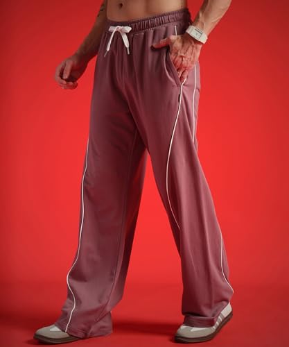 Image of POCKMAN Men Black & White Curve Pipping Wide Leg Comfort Joggers