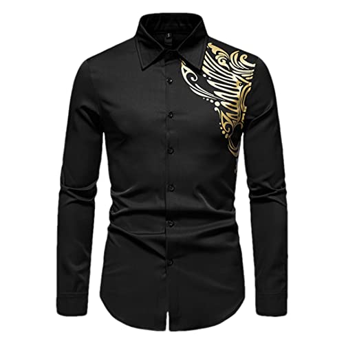 Chemise homme ajustée noire à fleurs dorées Niiyyjj confort pour soirée festive