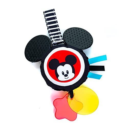 Image of KIDS PREFERRED Disney Baby Mickey Mouse Hanging Toy, Black and White High Contrast Crinkle Plush, Boys and Girls Ages 0+, Stroller On The Go Activity Toy (81246)