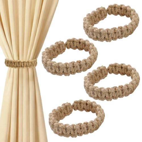 YIPFEN 4 piezas de abrazaderas para cortinas estilo boho, sujetadores trenzados hechos a mano para cortinas, sin necesidad de perforar, ideales para sala de estar, habitación o despacho.