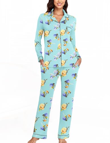 Image of Veseacky Women's Ribbed Knit Pajamas Set 2 Piece Warm Soft Loungewear Sleepwear Pjs S-XXL