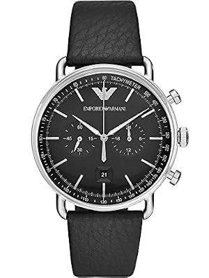 Emporio Armani Orologio Uomo, movimento cronografo, cassa 43 mm in acciaio inox argento con cinturino in pelle, AR11143, Carbone e Nero, 43 mm