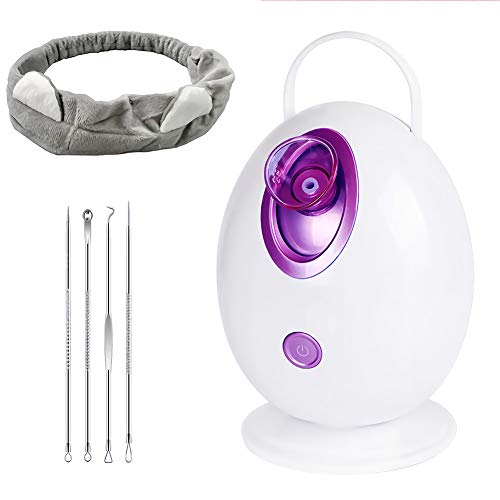 YIVIYAR 4 in 1 Nano Ionic Facial Steamer, Warm Mist Face Humidifier, Sauna Home SPA Quality Facial Steamer for Women with Free 4 Pieces Blackhead Remover Kit and Hair Band(Egg Shape, Purple)
