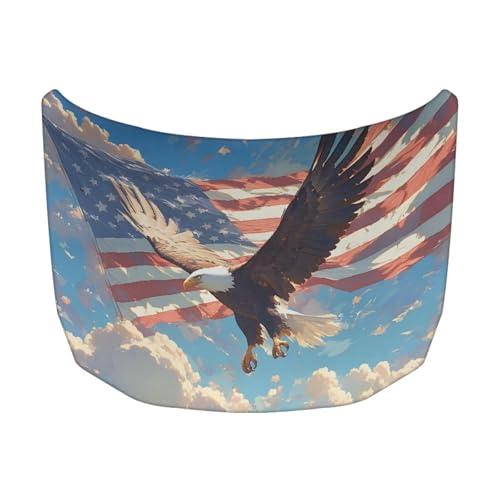 Image of American Flag Sky Eagle Design Car Hood Cover Protector Car Hood Flag 4th of July Patriotic Decorations Waterproof Sun-Proof Stretchable Automotive Exterior Accessories
