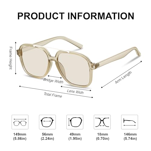 YMRFW Retro Aviator Sunglasses for Women Men Square Trendy 70s Vintage style Shades UV Protection — view 5