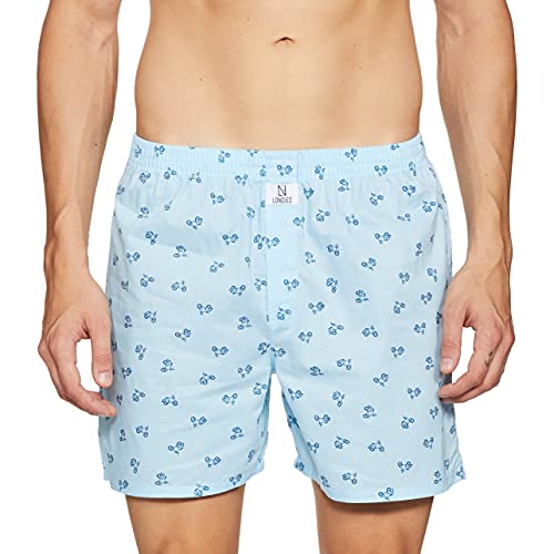 Image of Longies Cotton Mens Boxers Pack of 3 Regular Printed (LGBOXPO3VOO3 Sky Blue,Yellow,Blue3359 S)