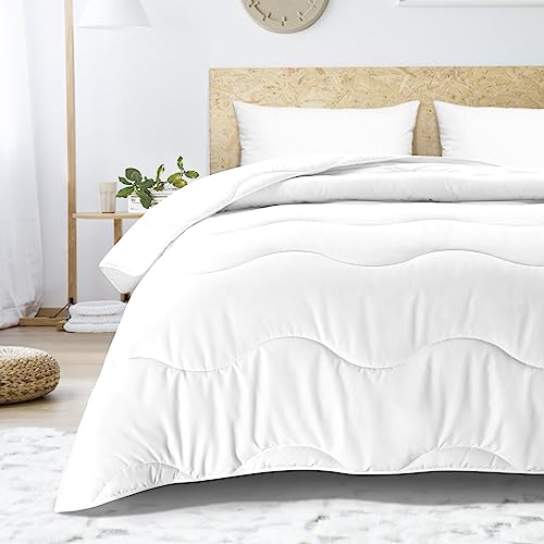 Meelus All Season Comforter Lightweight Cooling White, Soft Breathable Queen Size Summer Duvet Insert, Winter Warm Microfiber Down Alternative Quilt With Corner Tabs, 88X88 Inch #TOP7