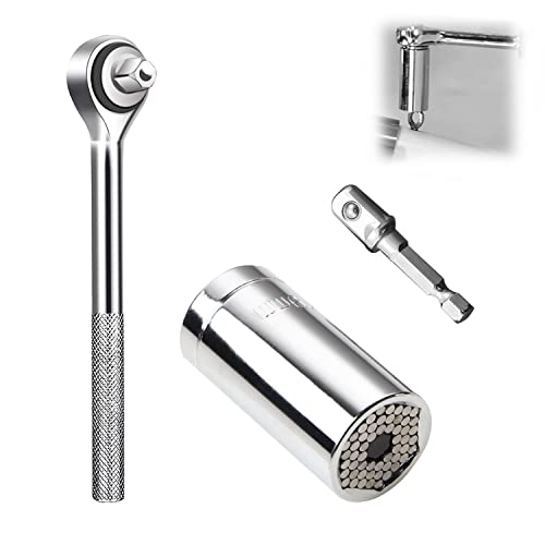 YUANYUU Douille Universelle Lot de 3, Adaptateur de Douille Universel, Poignée Hexagonale, Clé à Cliquet, Multi Outils, Outil de Réparation de Noix de 7 à 19 mm Cover