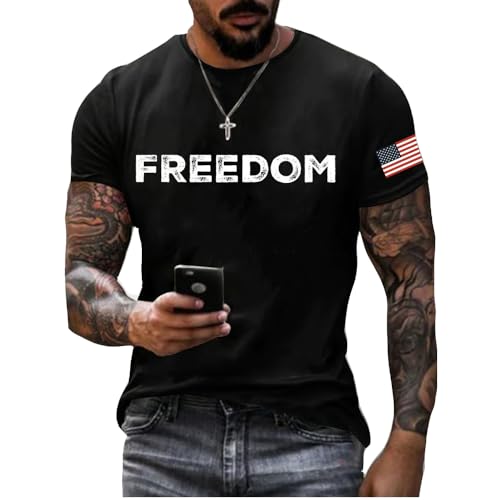 Men's Freedom American Flag Print Casual T-Shirt Patriotic Tee Turning Point Shirts