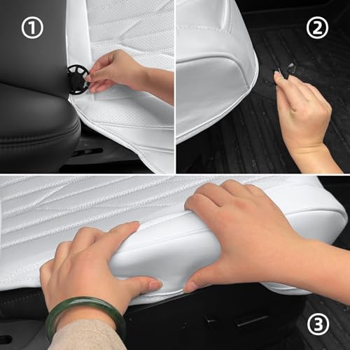 SanQing Car Seat Cover 2PCS Luxury Napa Leather Seat Covers for Tesla Model 3/Y Car Front Seat Bottom,Heavy Duty Seat Cushion Protector Without Backrest (White Front)