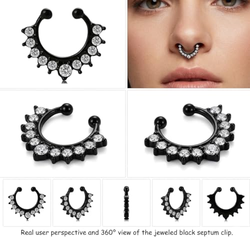 Image of RUVEE Nose & Ear Clip Titanium Plated Pin Non Pierced Just Press for Women & Girls Septum Ring