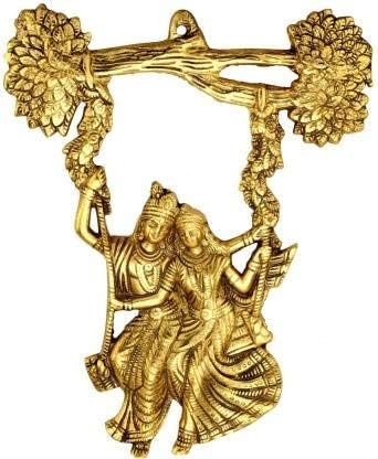 Brand Serve Martech Inc. Metal Wall Hanging Radha Krishna Jhula Design | Swings Decorative Wall Decor Showpiece For Home and Office Decor | 10.23 X 12.59 X 2.75 Inches | Golden