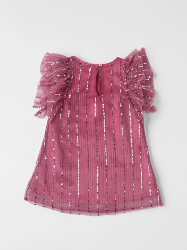 Image of Nautinati Baby Girls Fit & Flare Colourful Party Frock with Mesh & Sequins | Age 0-3 Years