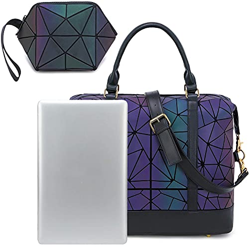 CAMTOP Geometric Luminous Weekender Bag Women Ladies Carry On Tote Overnight Duffel (Luminous Travel Bag and Cosmetic Purse)