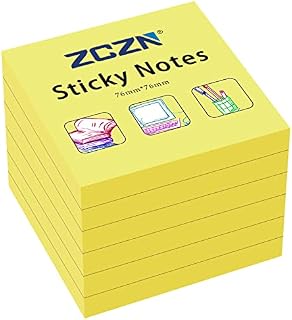 ZCZN Sticky Notes 76 x 76 mm, 6 Pads, 80 Sheets/Pad, Yellow
