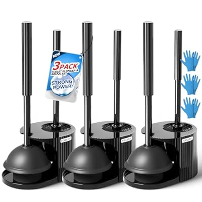 FORASTO 3Pack 2 in 1 Toilet Brush and Plunger Set, Extended Handle Plunger,Toilet Bowl Brush Plunger Set,Bathroom Cleaning Tools,Toilet Brush Plunger Combo,Cleaning Brush,Cleaning Supplies (21inch)