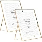 Gold 8x10'' Floating Frame Set of 2,For Photo Sizes( 5x7'',6x8'',7x9''),Beautiful Metal Beaded Edge Frames Adjustable Tabletop/Shelf Photo Frame,Classy Gift Choice for Wedding