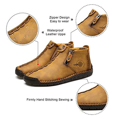 Govicta Men's Shoes Leather Loafers Casual Ankle Chukka Boots Comfortable Slip On Walking Shoes For Work Office Dress Outdoor Yellow Size10.5 #TOP2