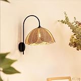 Lfoute Kinkiet Z Rattanu Bambusowego Kreatywna Lampa Ścienna W Kształcie Kwiatu Abażur E27 Retro Do Salonu Jadalnia Sypialnia Przedpokój Schody Restauracja Kuchnia Deko Naturalna Lampa Rattanowa