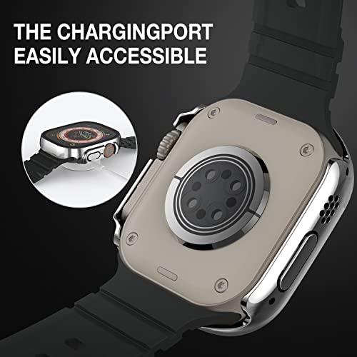 Image of Case Compatible with Apple Watch Ultra 49mm with Built-in Tempered Glass Screen Protector, All-Around Ultra-Thin Bumper Full Cover Hard PC Protective Case for iWatch, Silver