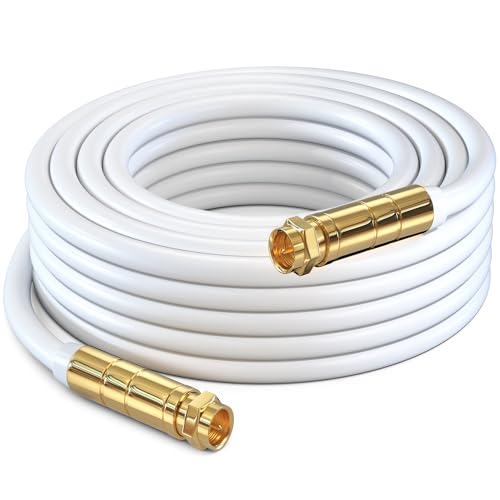 Coaxial Cable RG6 Coax Cord 250 Feet (White), Triple Shielded Wire CL3 F-Type Connectors