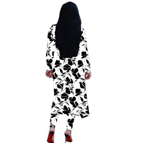 Image of Max2co Women 2 Piece Outfits Floral Long Sleeves Open Front Cardigan Cover up with Leggings High Waist Long Pants Set