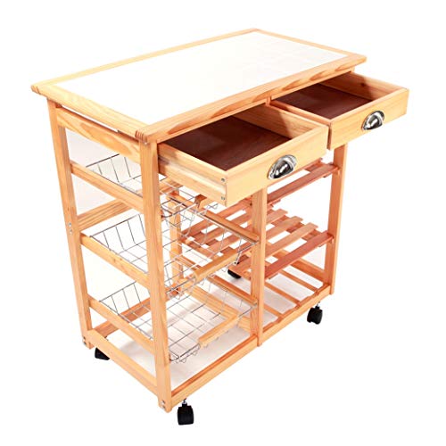 Seven&Plus BTIF Solid Wood Folding Utility Cart Kitchen & Dining Room Cart 2-Drawer Removable Storage Cabinet Storage Rack with Rolling Wheels Wood Color - Thumbnail 7
