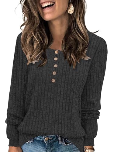Image of DB MOON Womens Lightweight Sweaters 2026 Long Sleeve Henley Shirt Fall Casual Crewneck Tunic Tops