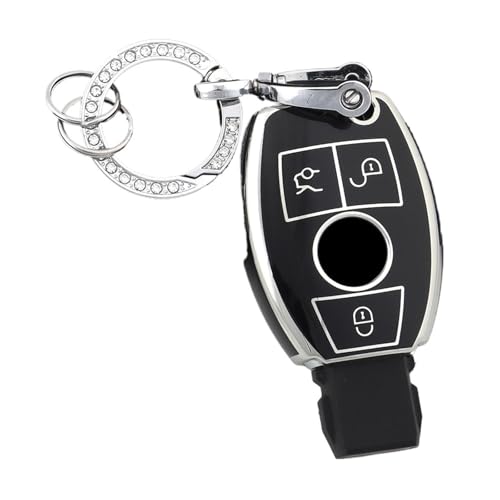 TPU 車用キーケース シェルフォブ キーチェーン CLA GLA GLC GLK W176 W463 W251 ABCES クラス W204 W211 アクセサリー対応(Black Set 1)