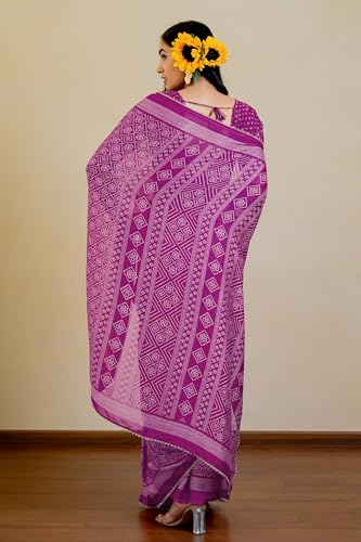 Image of MIRCHI FASHION Women Saree Leheriya Print Chiffon | Lightweight Traditional Sari for Farewell and Wedding Ceremonies with Unstitched Blouse Piece