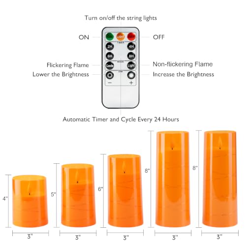 Image of Homemory Halloween Flameless Candles, Orange LED Pillar Candles, Fall Decor