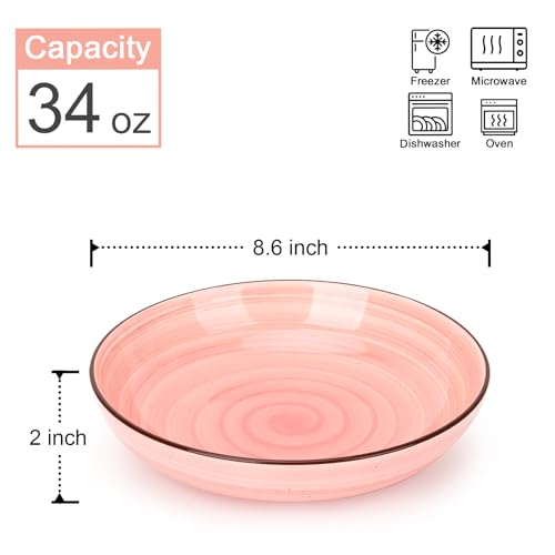 KitchenTour Large Pasta Bowls 34 oz, Ceramic Salad Serving Bowls Set of 6, 8.6 Inch Wide and Shallow Bowl for Soup- Dishwasher and Microwave Safe, Assorted Warm Colors by K KitchenTour - Image 2