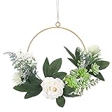 HO2NLE Artificial Green Leaves Wreath Peony Artificial Flower Hanging Wall Hoop Wreath Succulent...
