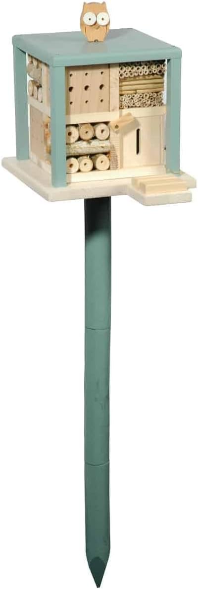 Luxus-Insektenhotels 22639e Cube-Shaped Bee Hotel Friendly Owl Design with Stands, Insect Hotel Bar and Recipe Book with Photo/Video App Function [German Language]