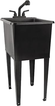 Tehila 040US8001BLKBLK Black Space-Saving Laundry Utility Sink, Black Pull-Out Faucet - Quantity 1